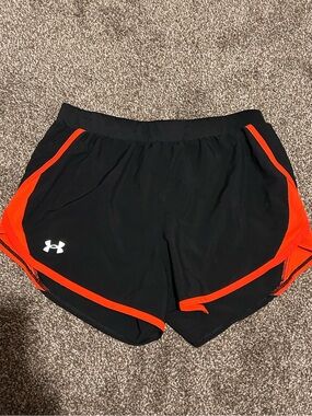 Under Armour Women's Black Shorts with Bright Orange Accents